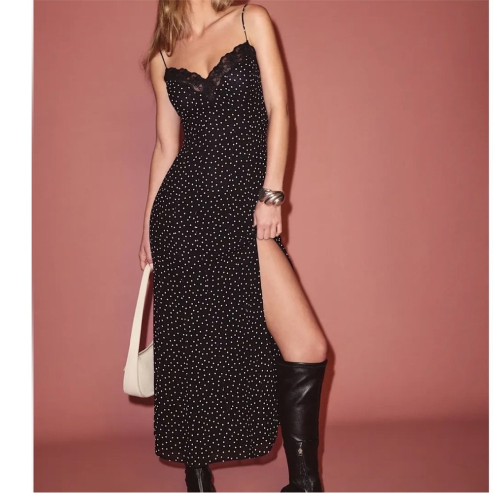 Reformation Lucine polka dot and lace dress